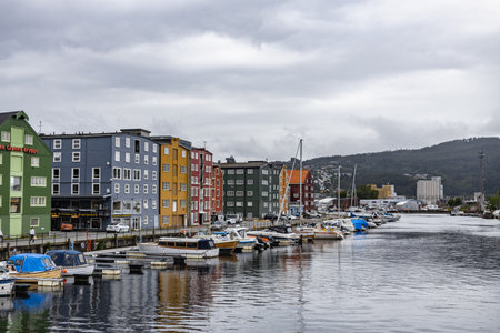 Nordic city Trondheim with colourful Old hoses - July 13 2022のeditorial素材