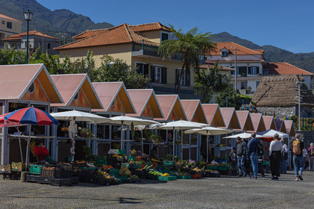 Fresh healthy bio fruits and vegetables on Santana market. Madeira, Portugalの写真素材