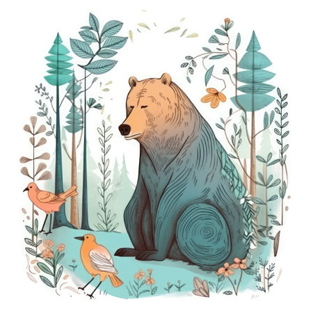 Grizzly Bear in Scandinavian Style. AI Generativeの素材