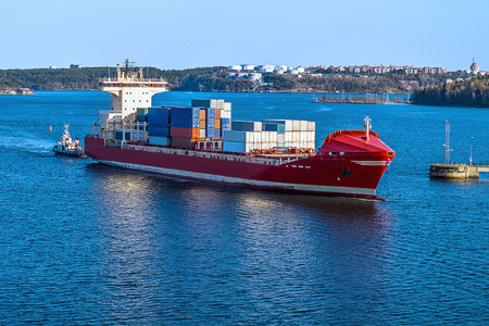 Cargo Container Ship Side Viewの写真素材