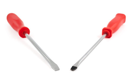 Two screwdriver composition isolated over the white background, shallow depth of fieldの写真素材