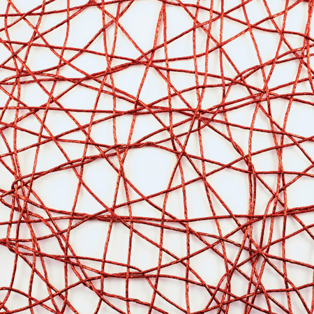 Red thread abstract background composition over white
