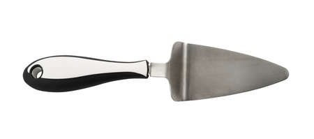 Steel metal kitchen spatula isolated over white backgroundの写真素材