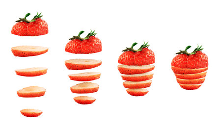 Sliced strawberry composition isolated over white background