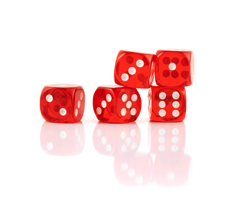 Red playing dices isolated over white background