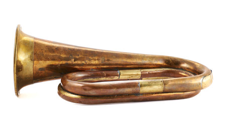 Trumpet musical metal instrument isolated over white backgroundの写真素材