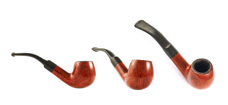 Smoking tobacco pipe isolated over white background, set of three foreshortenings