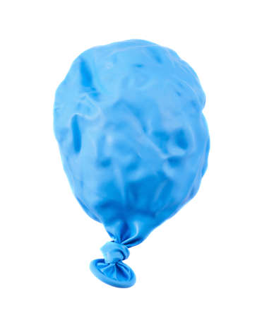 Deflated blue balloon isolated over white backgroundの写真素材
