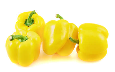 Pile of sweet bell pepper composition isolated over a white backgroundの写真素材