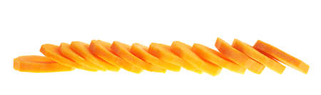 Sliced peeled carrot isolated over white の写真素材