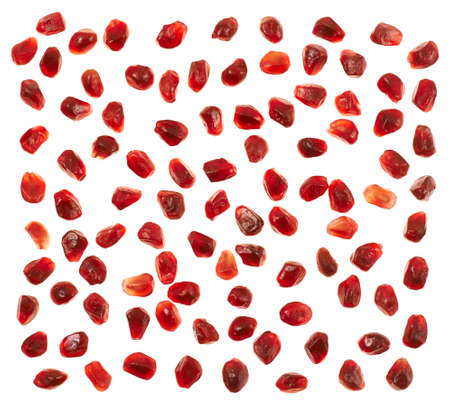 Separate pomegranate seeds set isolated over white backgroundの写真素材