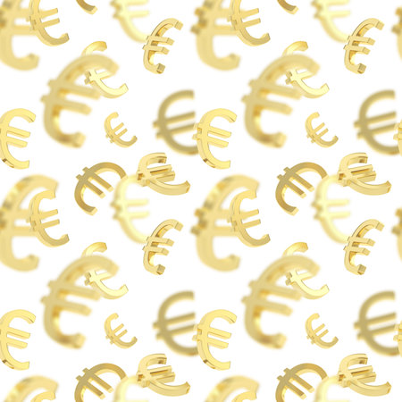 Seamless background texture pattern made of golden euro currency signs over whiteの写真素材