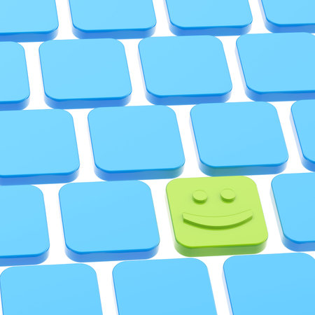 Happy smile green button among other keyboard buttons