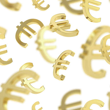 Seamless background texture pattern made of golden euro currency signs over whiteの写真素材
