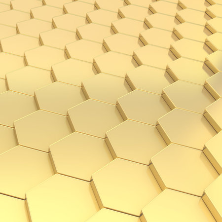 Abstract background composition made of shiny golden hexagon shapes