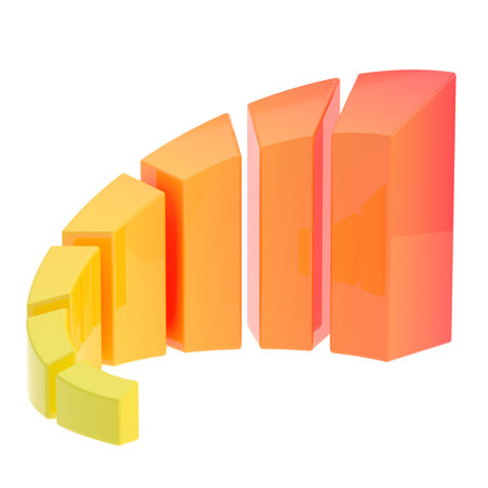 Growing orange red bar chart graph isolated over the white background
