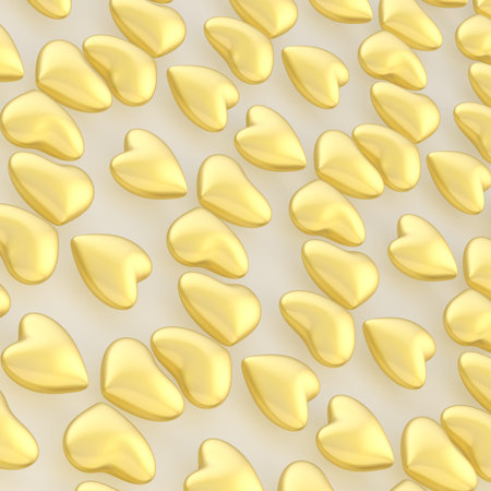 Surface covered with golden hearts as an abstract background compositionの写真素材