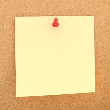 Square paper note sticked with the red office pin to the cork board backgroundの写真素材