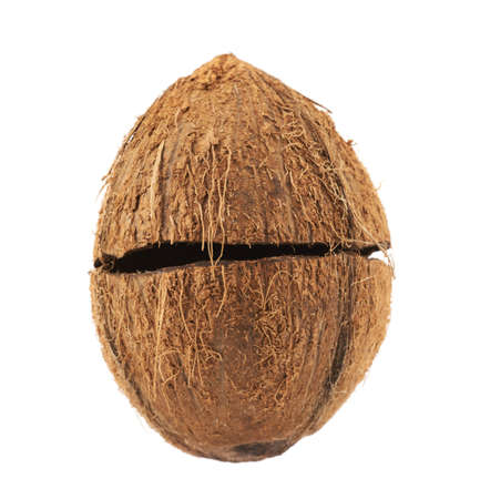 Two coconut shell halves isolated over the white backgroundの写真素材