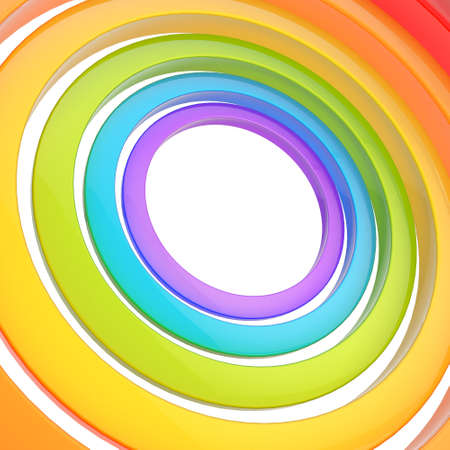 Multiple rainbow colored glossy rings over the white as an abstract background compositionの写真素材