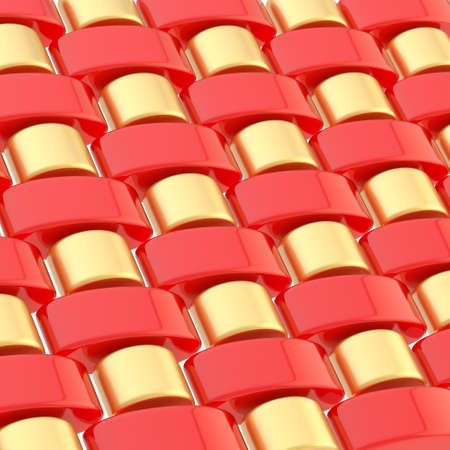 Abstract background composition made of multiple red and golden glossy linksの写真素材