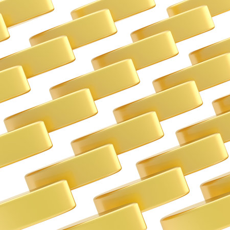 Abstract composition background made of golden glossy blocksの写真素材