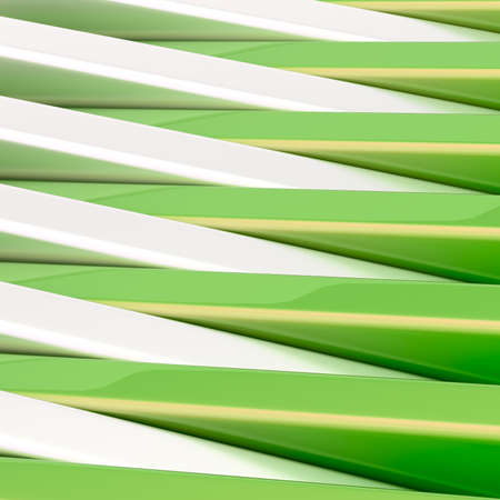Abstract background composition made of plank-shaped green and chrome glossy blocksの写真素材