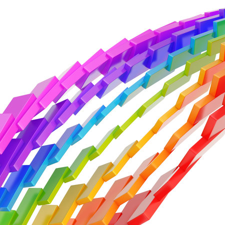 Abstract background composition made of rainbow colored blocks over white backgroundの写真素材