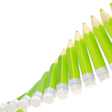 Close-up to the line of green pencils as a copyspace background compositionの写真素材