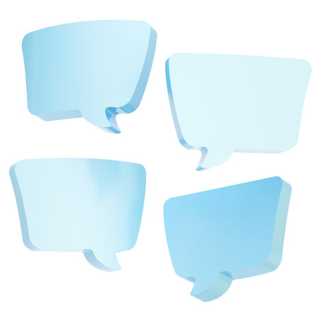 Text bubble light blue dimensional shapes isolated over the white background, set of four...