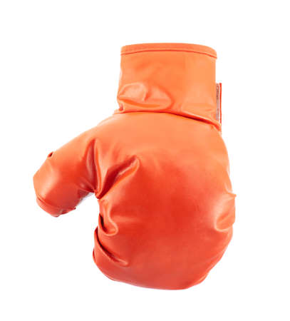 Red and white boxing glove isolated over the white backgroundの写真素材