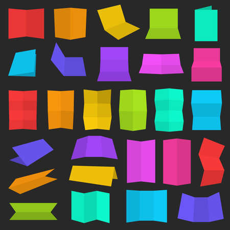 Multiple flat style folded A4 colorful paper sheet set,  illustration, color and shading layers are separate, easy to editのイラスト素材