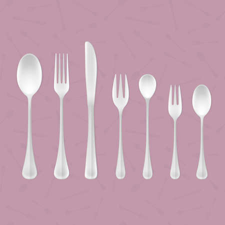 Vector set of steel kitchen table cutlery of different sizes and shapesのイラスト素材