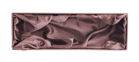 Brown opened tall gift box with the velvet cloth inside, isolated over the white backgroundの写真素材