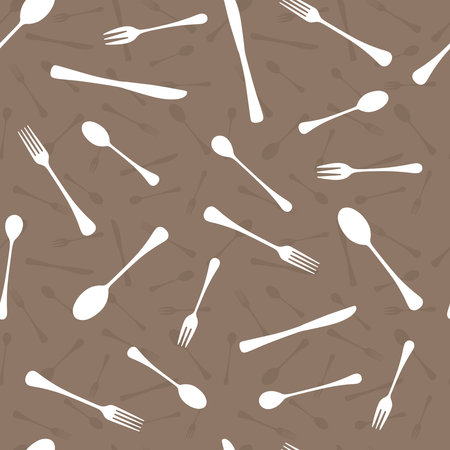 Seamless vector pattern made of kitchen table cutlery silhouettesのイラスト素材