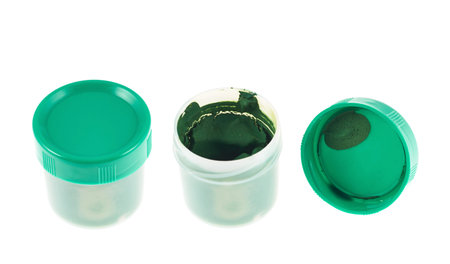 Green gouache paint container case