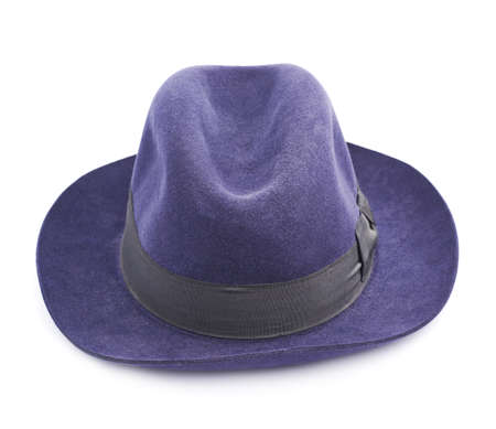 Dark blue hat with the black tape, isolated over the white backgroundの写真素材