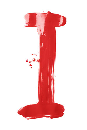 Letter I character hand drawn with the oil paint brush strokes, isolated over the white backgroundの写真素材