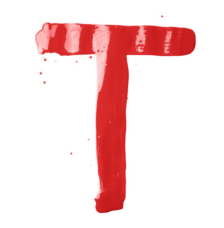 Letter T character hand drawn with the oil paint brush strokes, isolated over the white backgroundの写真素材