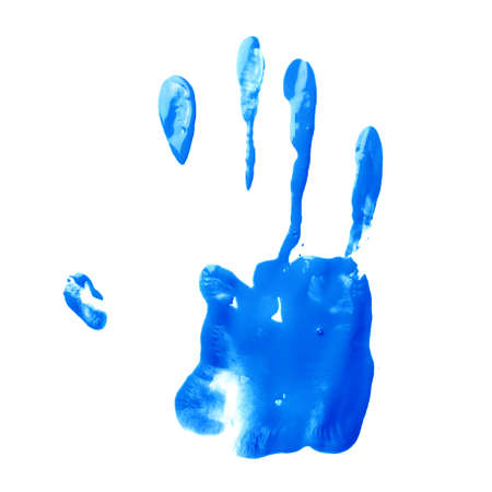 Handmade hand palm oil paint print isolated over the white backgroundの写真素材