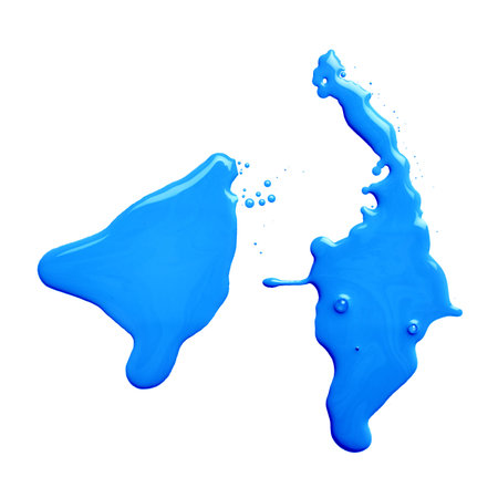 The puddle of an oil paint spill isolated over the white background, top view aboveの写真素材