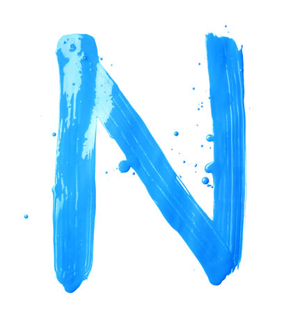 Letter N character hand drawn with the oil paint brush strokes, isolated over the white backgroundの写真素材