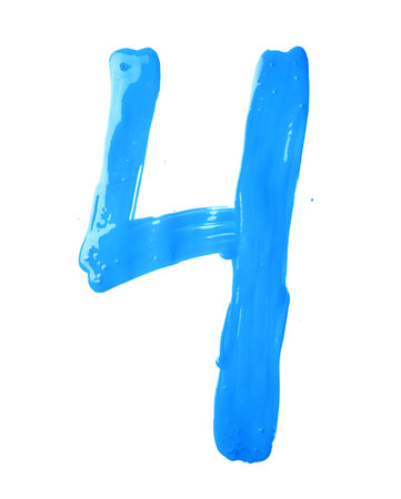 Number four digit character hand drawn with the oil paint brush strokes isolated over the white backgroundの写真素材