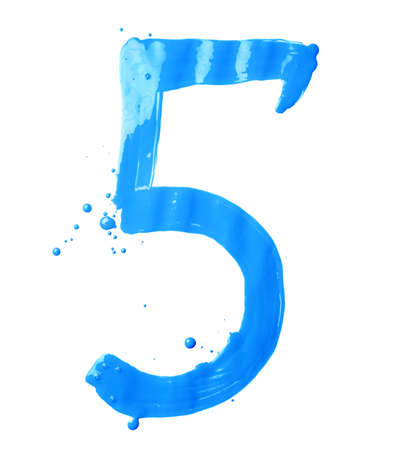 Number five digit character hand drawn with the oil paint brush strokes isolated over the white backgroundの写真素材