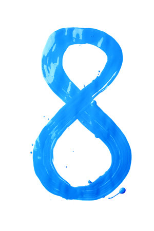 Number eight digit character hand drawn with the oil paint brush strokes isolated over the white...