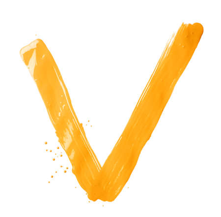 Letter V character hand drawn with the oil paint brush strokes, isolated over the white backgroundの写真素材