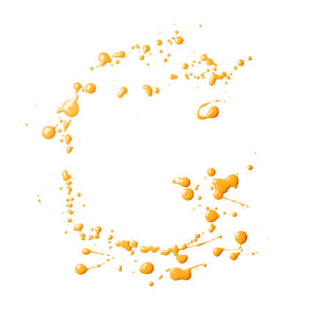 Letter G character made with the oil paint drops and spills, isolated over the white backgroundの写真素材