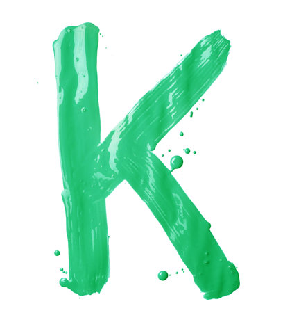 Letter K character hand drawn with the oil paint brush strokes, isolated over the white backgroundの写真素材