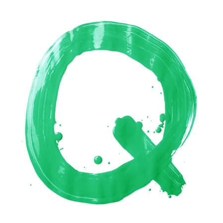 Letter Q character hand drawn with the oil paint brush strokes, isolated over the white backgroundの写真素材