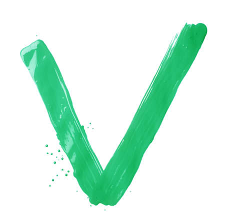 Letter V character hand drawn with the oil paint brush strokes, isolated over the white backgroundの写真素材